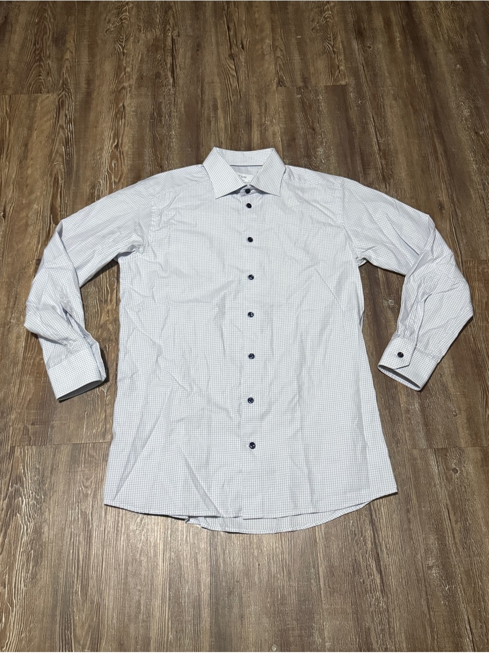 Eton Contemporary Signature Twill Shirt Men's 16.5 Grid Check Plaid Business